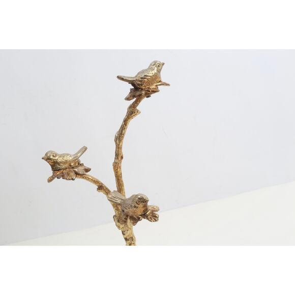 Vintage Gold Cast Iron Bird Clip Sculpture Art Decor Birds on Branches Heavy - Picture 3 of 16